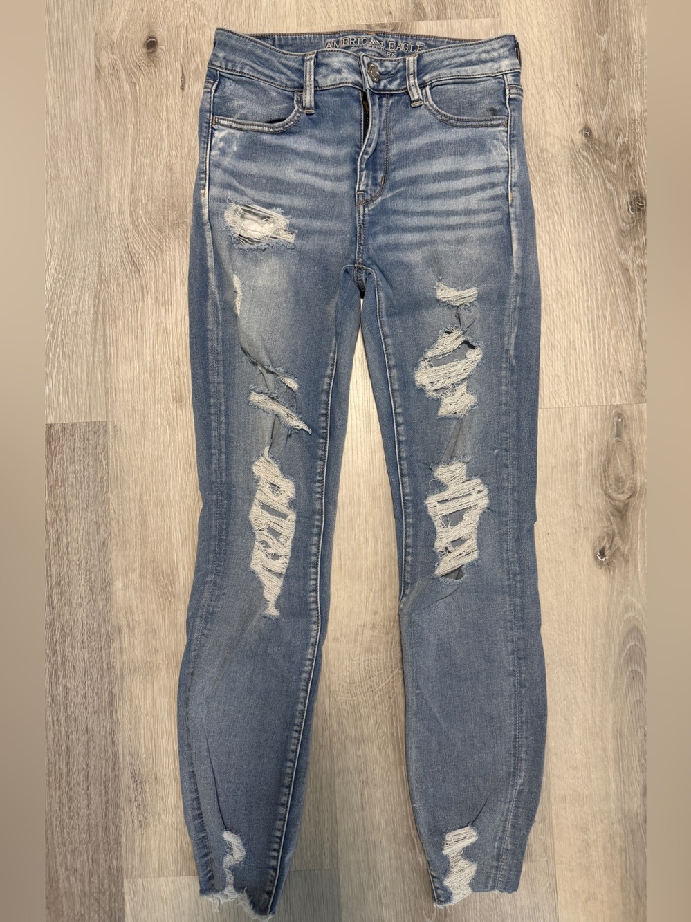 American Eagle Outfitters Light Blue Distressed Skinny Jeans Hi-Rise Jegging 4R